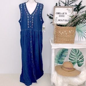 NWT Vintage Deadstock Sleeveless Denim Dress Embroidered Snowman